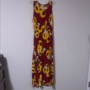Red Sundress Maxi Dress with Scoop Neck for Casual Wear
